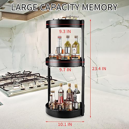 3 Tier Lazy Susan Turntable Organizer,10 Inch Carbon Steel Spice Turntable Organizer,Non-Skid Tiered Rotating Kitchen Spice Organizer,Suitable For Kitchen 3 Layer Storage Rack (Black) #TOP1