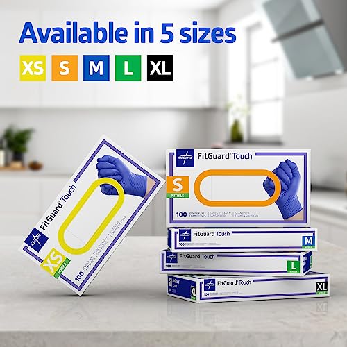 Medline FitGuard Touch Nitrile Exam Gloves, 100 Count, Medium, Powder Free, Disposable, Not Made with Natural Rubber Latex, Excellent Sense of Touch for Medical Tasks, Durable for Household Chores