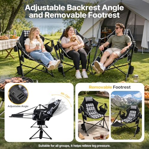 Silla Hamaca para Camping ZENPETIO con Reposapiés, Cojín Acolchado y Capacidad 500 lbs miniatura 5