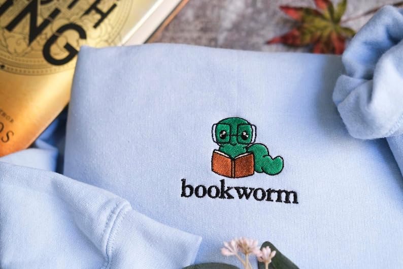 Embroidered Bookworm Sweatshirt, Bookish Sweatshirt, Gift for Book Lovers4