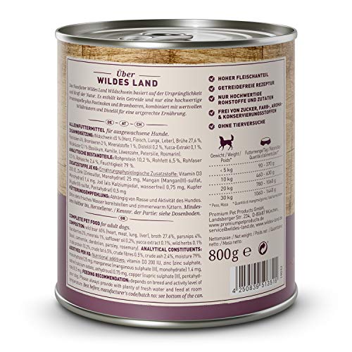 Wildes Land - Adult Wildschwein - 6 x 800 g - Nassfutter - Hundefutter