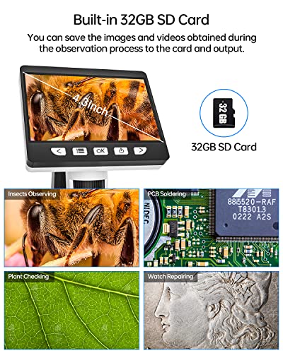 Lcd Dgital Microscope, Ankylin 4.3" Coin Microscope 50X-1000X, Usb Digital Microscope With 8 Led Fill Lights, 32G Sd Card, Electronic Microscope Compatible With Mac/Windows #TOP5