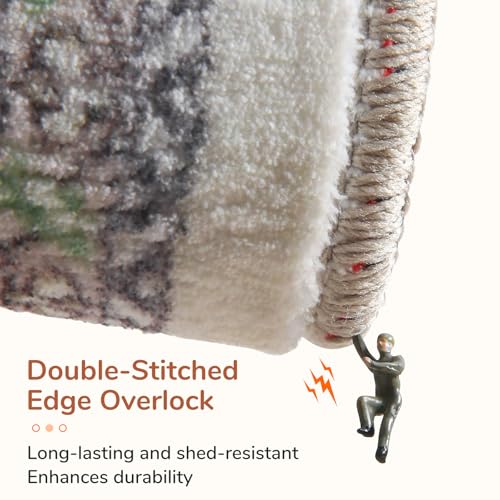 OPPODREAM Soft Area Rugs 3x5, Washable Rugs with Non Slip Backing, Low-Pile Throw 3x5 Carpet, Faux Cashmere 3 x 5 Carpet, Purple & Green & Cream