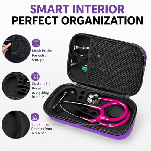 Image of Stethoscope Case Storage Box, Portable, Shockproof Protection, Compatible with 3M Stethoscope /ADC /MDF Stethoscopes, Suitable for Nurses, Pediatricians, and Doctors (Purple)