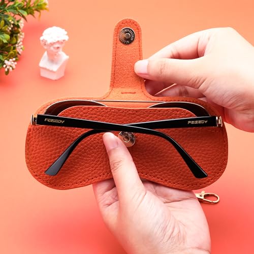 Image of FEISEDY Sunglass Case, 2Pcs Soft Leather Eyeglass Cases for Women | Slim Portable Glasses Holder, with Button-Closure Wrist Strap for Travel & Outdoor B0308