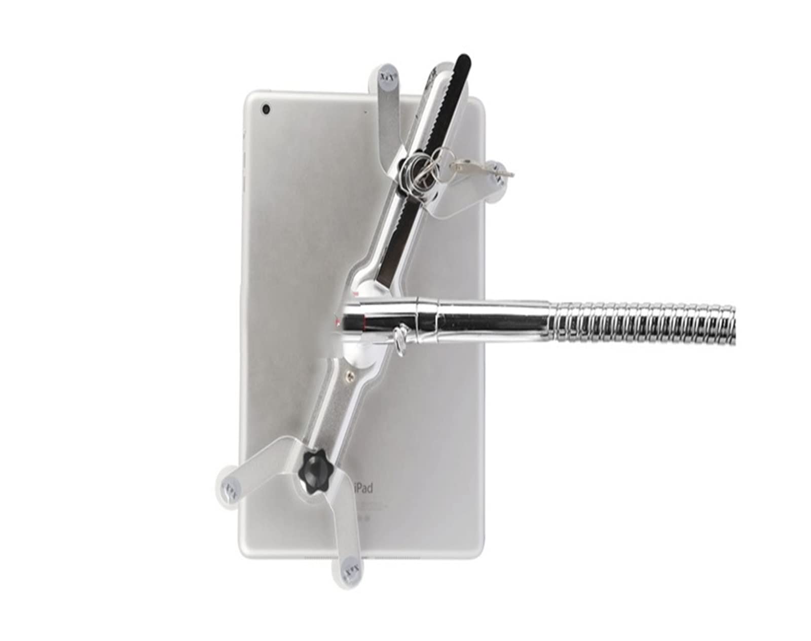 DL-TBM-L03 Universal 7" -10.6quot; Soporte de Pared for Montaje en Escritorio de Tableta con Bloqueo de Seguridad, Soporte for Almohadilla de Cuello de Ganso, Tubo Suave Giratorio Plateado