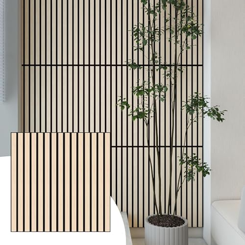 Dundee Deco Paneles acústicos, listones de madera para decoración y reducción de ruido, paneles de pared 3D o paneles de techo, color blanco, gris, juego de 2, cubre 7.8 pies cuadrados