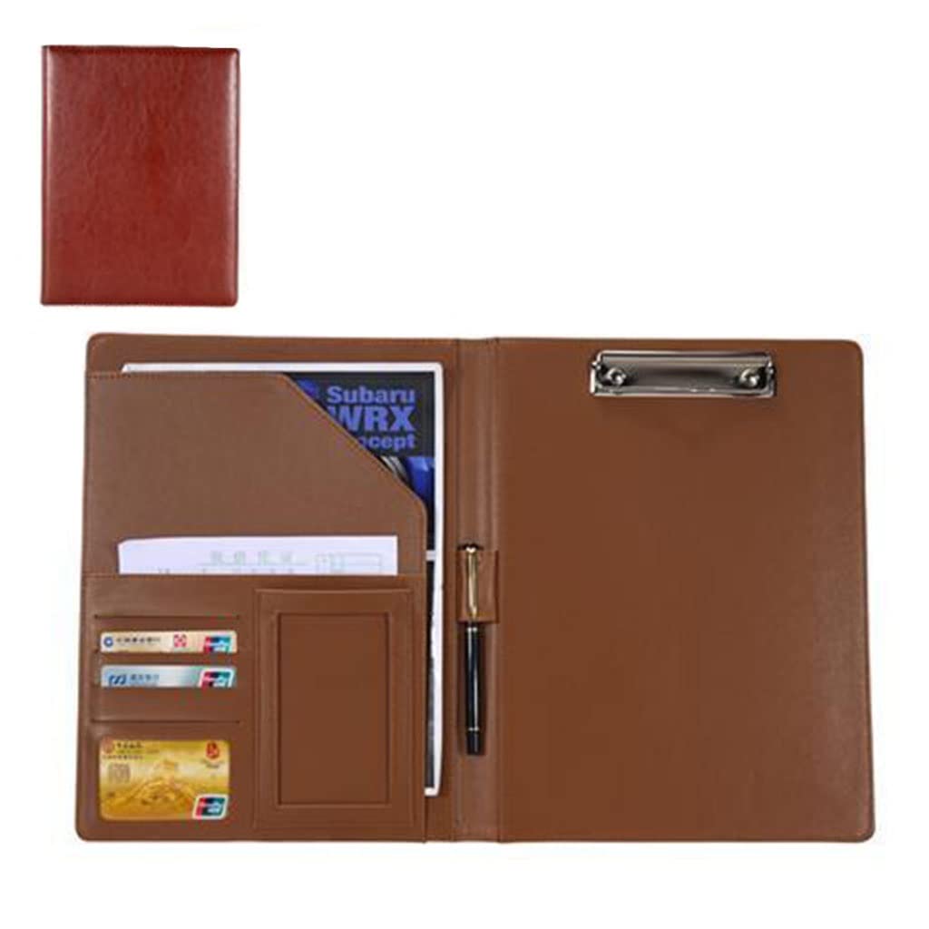 Cartella for appunti A4 in pelle PU | Organizzatore di riunioni for colloqui di lavoro multicolori: portafoglio di documenti(Brown)