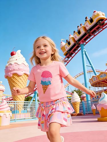 Image of Little Girls Skirt Set - 2 Piece Short Sleeve Top Shirred Tiered Skirt Outfit Girls Spring Summer Clothes 3-8 Years