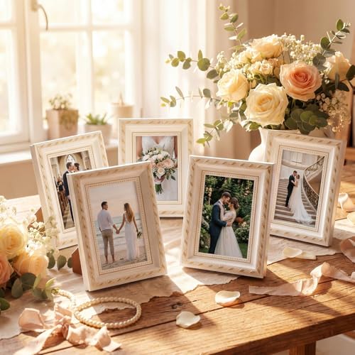 Image of 12 Pcs 4 x 6 Inch White Picture Frames Bulk Vintage Antique Ornate Retro Baroque Photo Frames with Backboard for Wall Hanging Tabletop Home Decor Wedding Christmas Display