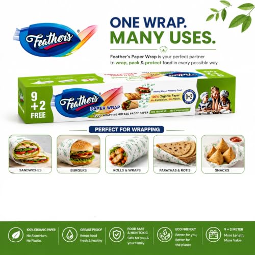 Image of Feather's Multipurpose Food Wrapping Paper Eco-Friendly Food Grade Butter Paper Food Storage Roll for Sandwich, Cheese, Fruit, Bread, Snacks (Pack of 1)