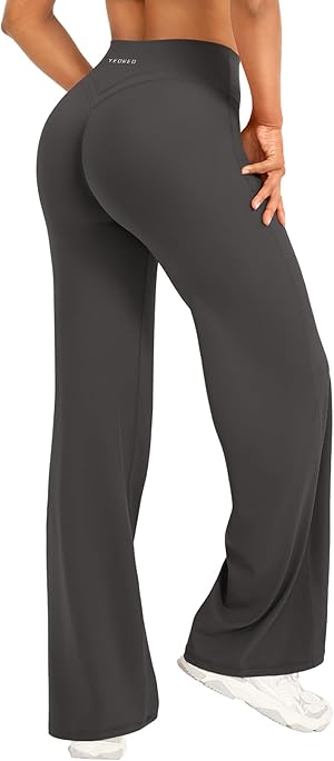 YEOREO Straight Leggings Damen Invisible Scrunch Hohe Taille Gym Pants No Front Seam Weitem Bein Yoga Hose Blickdicht Elastische Flared Leggings Soft Nahtlose Sport Schlaghose
