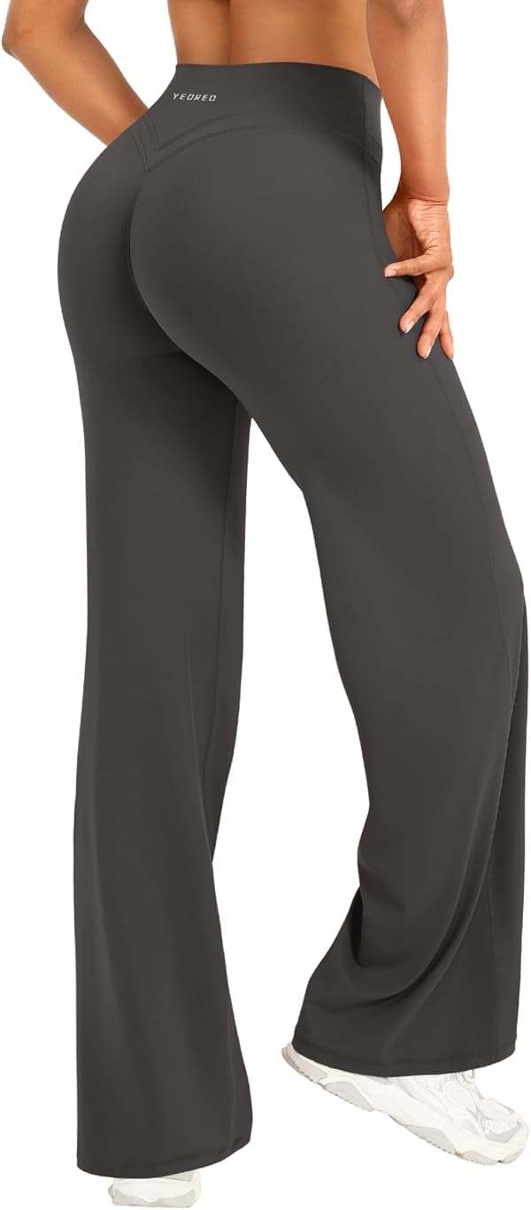YEOREO Straight Leggings Damen Invisible Scrunch Hohe Taille Gym Pants No Front Seam Weitem Bein Yoga Hose Blickdicht Elastische Flared Leggings Soft Nahtlose Sport Schlaghose