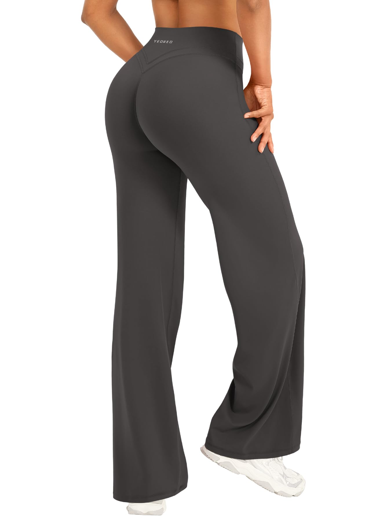 YEOREO Straight Leggings Damen Invisible Scrunch Hohe Taille Gym Pants No Front Seam Weitem Bein Yoga Hose Blickdicht Elastische Flared Leggings Soft Nahtlose Sport Schlaghose