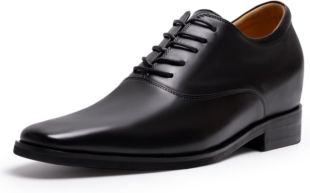 Elevator Shoes for Men | Invisible Height Increase Plain Toe Oxford Dress Shoes | Built-in System Adds 2.76 Inches/7cm | Formal Business Shoes | US 7-12