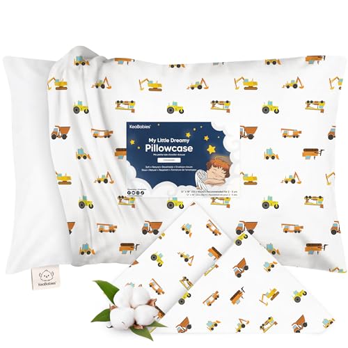 KeaBabies Toddler Pillowcase 13x18 - Organic Cotton Toddler Pillowcase for Kids Boys Girls Soft & Durable Cotton Cover for Miniature Sleepy Pillows Cute Colors Pillow Sold Separately(Construction)