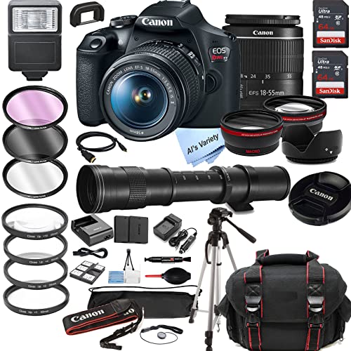 Canon EOS Rebel T7 DSLR Camera w/EF-S 18-55mm F/3.5-5.6 Zoom Lens + 420-800MM Zoom Telephoto Lens + 128GB Memory + Case + Tripod + Filters (38pc Bundle) (Renewed)