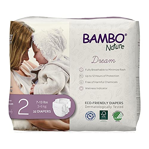 Image of Bambo Nature Hypoallergenic Dream Baby Diapers, Premium Eco-Labeled Sustainable Diapers, Enhanced Leakage Protection, Totally Chlorine-free, Skin Friendly, and Super Absorbent - Size 2 (96 Count)