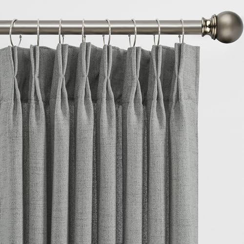 RAIN CITY Grey Linen Pinch Pleated Semi Sheer Curtains 2