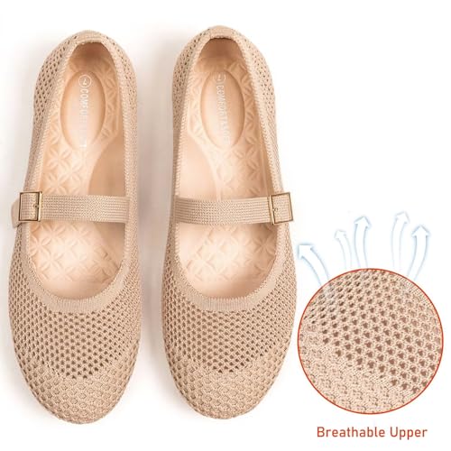Image of Frank Mully Women's Mary Jane Flats Comfortable Dressy Ballet Flats Casual Round Toe Slip On Washable Knitted Fabric Office Work Woman Shoes
