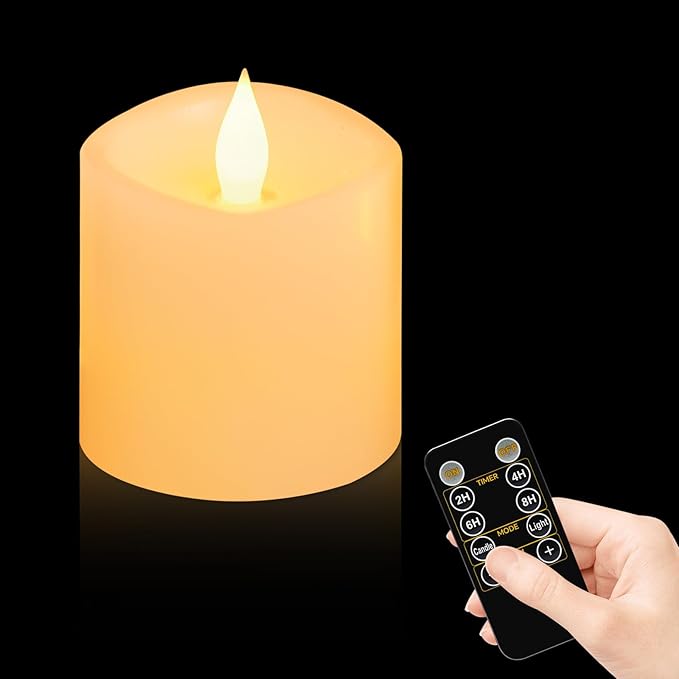 Woocodowe 600H Flameless Pillar Candles with Remote & Timer - 3x3 Battery Operated Realistic Flickering LED, Smokeless Safe Drip-Free for Indoor Outdoor Home Wedding Decor (Ivory, 1-Pack)