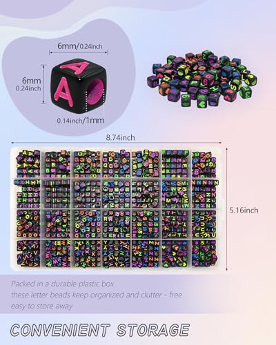 Image of Looconi 840pcs Black Letter Beads Number and Heart Beads 6x6mm Colorful Alphabet Acrylic Beads for Jewelry Making