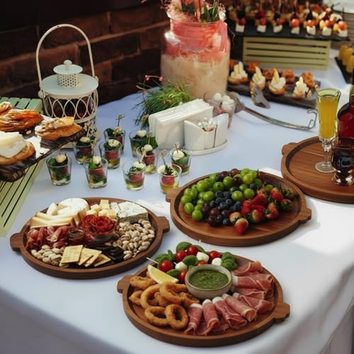 Image of Charcuterie Board 13'' Wood Serving Platter Round Ottoman Coffee Table Tray