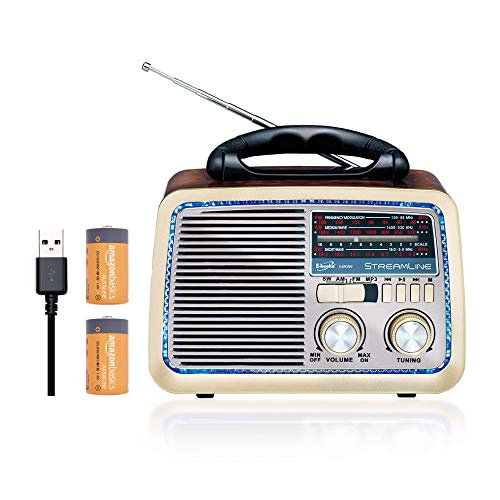 E-books D35 Retro Bluetooth 4.2 Altavoz de Radio inalámbrico FM/Am Vintage Antiguo Antiguo con Antena Externa Tarjeta TF USB Baterías Recargables o celda 1.5VD (Marrón)