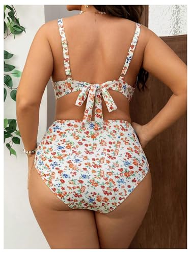 SOLY HUX Women's Plus Size Swimsuit Floral Print V Neck High Waisted Bikini Set Two Piece Bathing Suit2