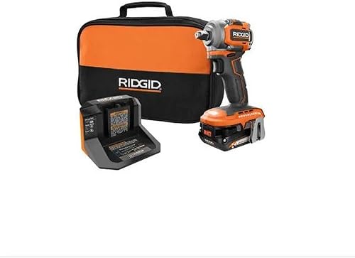 RIDGID Kit de llave de impacto inalámbrica subcompacta de 18 V sin escobillas de 1/2 pulgada con batería de 2.0 Ah, cargador de 18 V y bolsa