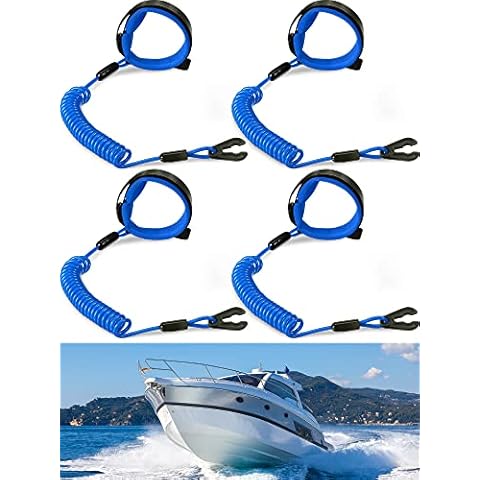 4 Pieces Stop Kill Safety Lanyards Boat Kill Switch Lanyard Wrist Strap Floating Safety Switch Lanyards Compatible with Waverunner Jet Ski VX Cruiser FX Engine Safety Stop Tether Replace (Blue) Cover