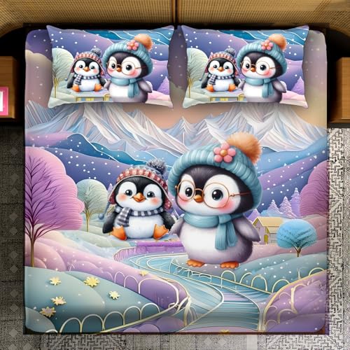 Image of King Size 7D Digital Print Bedsheet - 350 TC Cotton, Kids Friendly Design, Soft & Breathable 180 GSM Fabric, Machine Washable, Gift-Ready Packaging. (108x108 Inches). (Penguin)