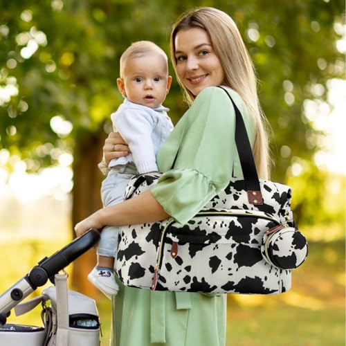 Image of Tenot Diaper Bag Tote with Pacifier Case, Baby Bag for Women with Shoulder Straps, Travel Diaper Tote for for Mom and Dad Cow Print