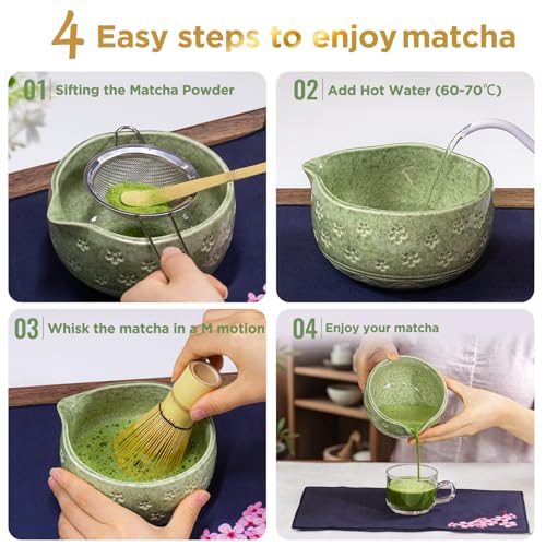 AANQQ Matcha Whisk Set with Ceramic Bowl