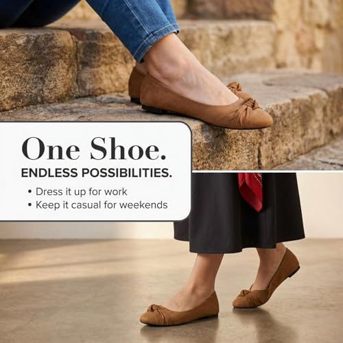 Image of Epic Step Ballet Flats for Women, Comfortable Slip on Faux Suede Round Toe, Ballerina Dressy Flat Shoes