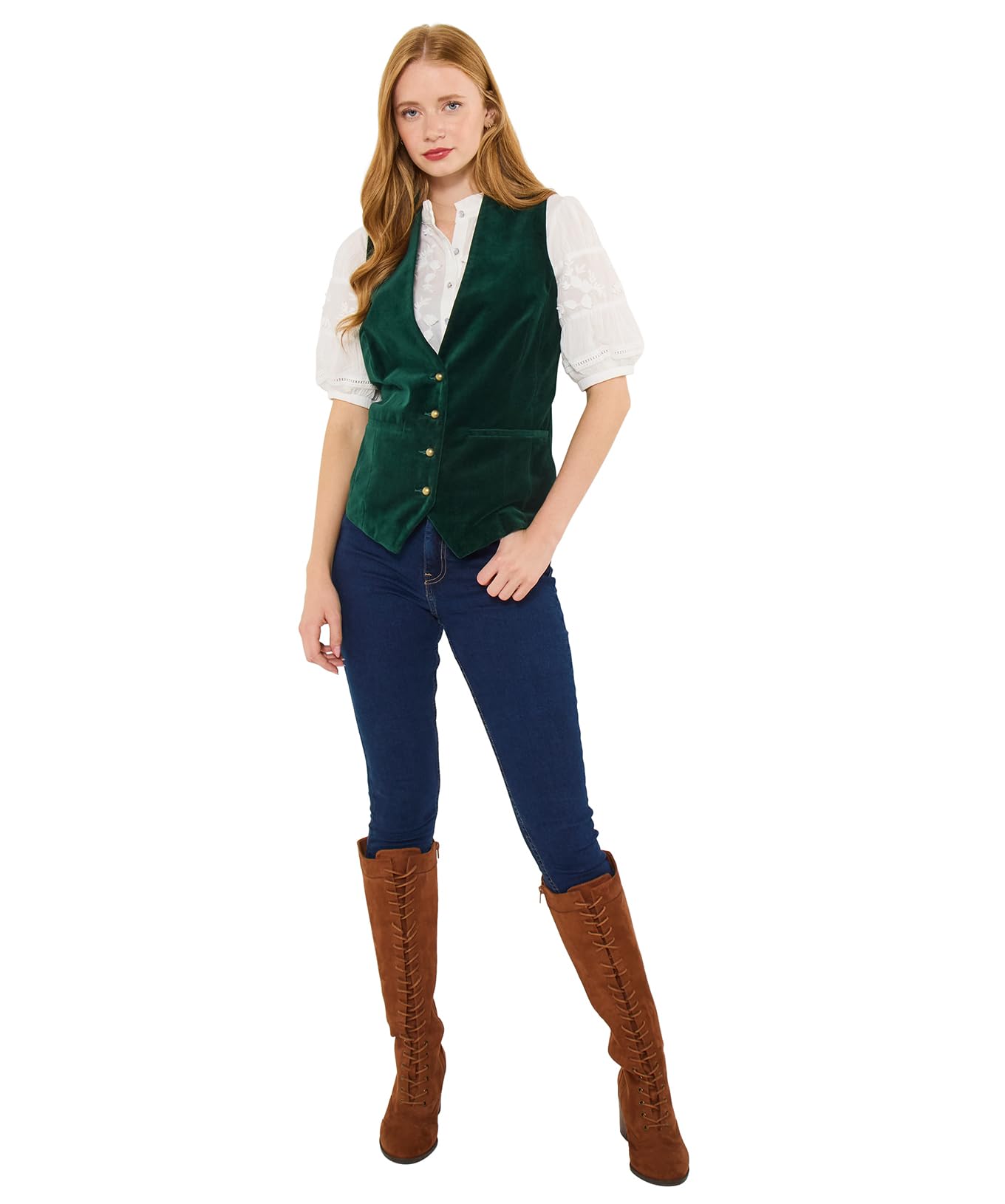 Joe Browns Women's Button Fastened Velvet Waistcoat, Regular, Green, UK 10