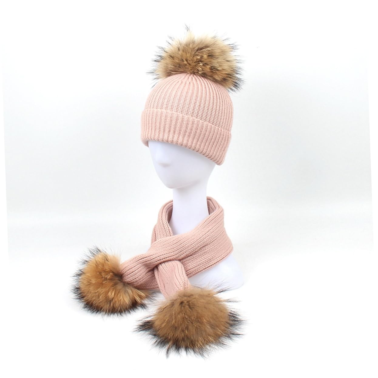 Cappello e Sciarpa Invernale Pompon per Ragazzo Ragazza, Set 2pezzi in Lana Rosa per Ragazze e Ragazzi, per Autunno e Inverno