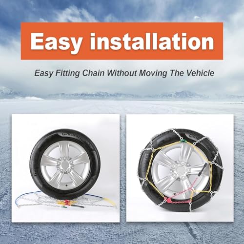 Image of BKR Snow Chain 1 pair (2pc) For Jimny, Innova Crysta, Kia Seltos, Ertiga, Tata Nexon etc 14 inch, 15 inch, 16 inch, 17 inch & 18 inch inches of Tyre Carbon Steel 16mm- FREE 2 bungee ropes, 1pair of gloves CA0154