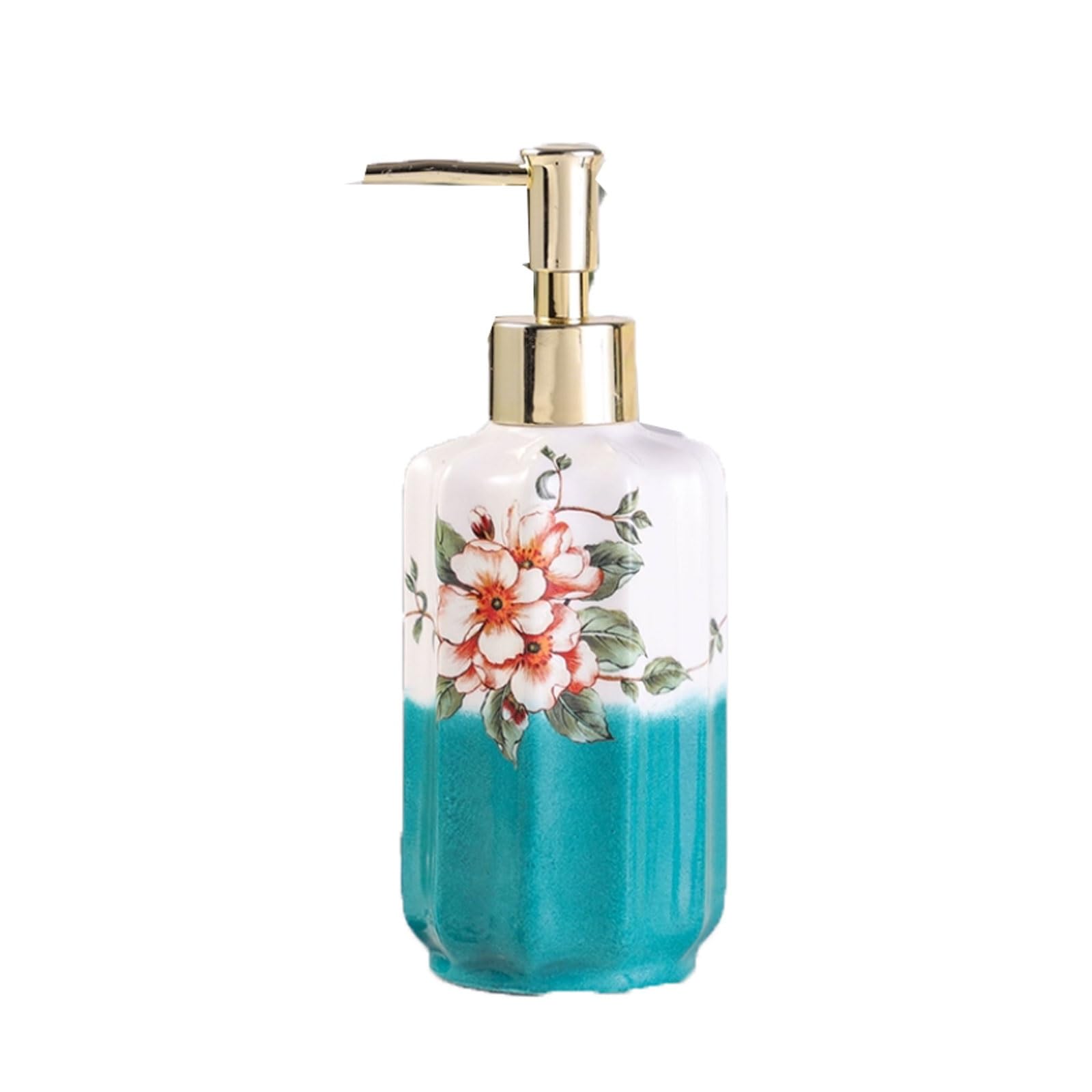 Yuihatf Blue And White Ceramic Soap Dispenser Push Lotion Bottle Electroplated Abs Pump, Fade-Resistant, Compact Countertop(Blue And White)