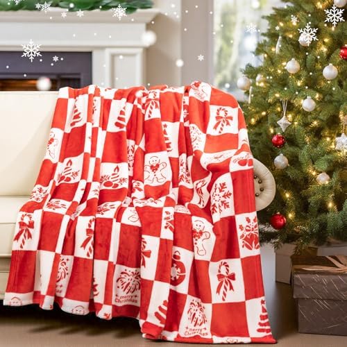 Yamaziot Christmas Throw Blanket, 60''x80'' Plaid Blankets Ultra Soft Cozy Fleece Blanket Snowman Snowflakes Reindeer Xmas Decors for Couch, Sofa, Bed