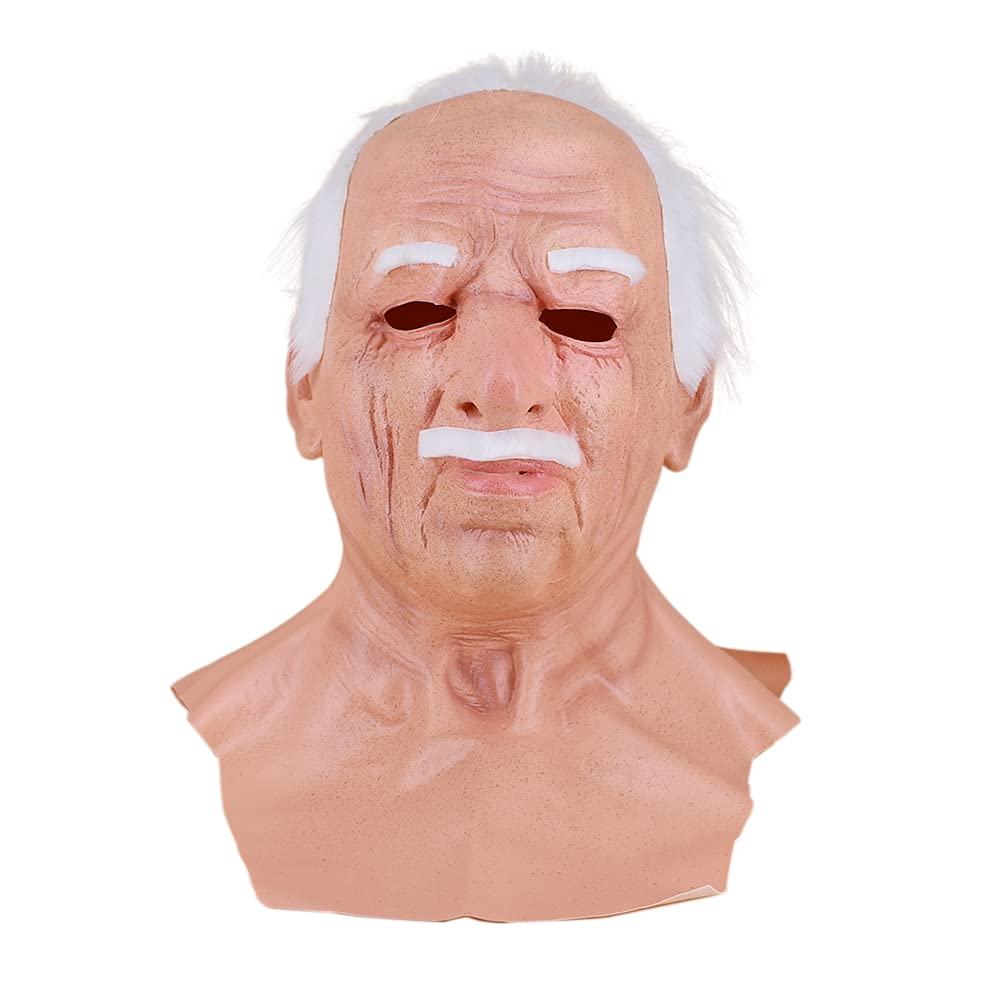 Realistic Old Man Mask Latex Scary Human Wrinkle Face Halloween Mask Costume Party