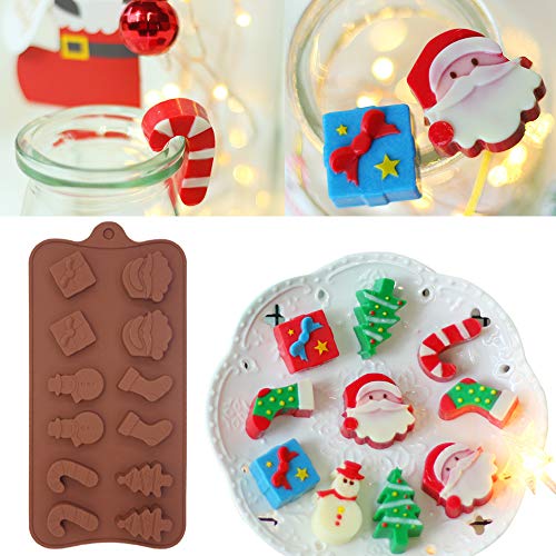 5 Pcs Christmas Silicone Chocolate Molds, Finegood Candy Jelly Baking Trays For Holiday Party Cake Decoration Ice Cube Making #TOP7