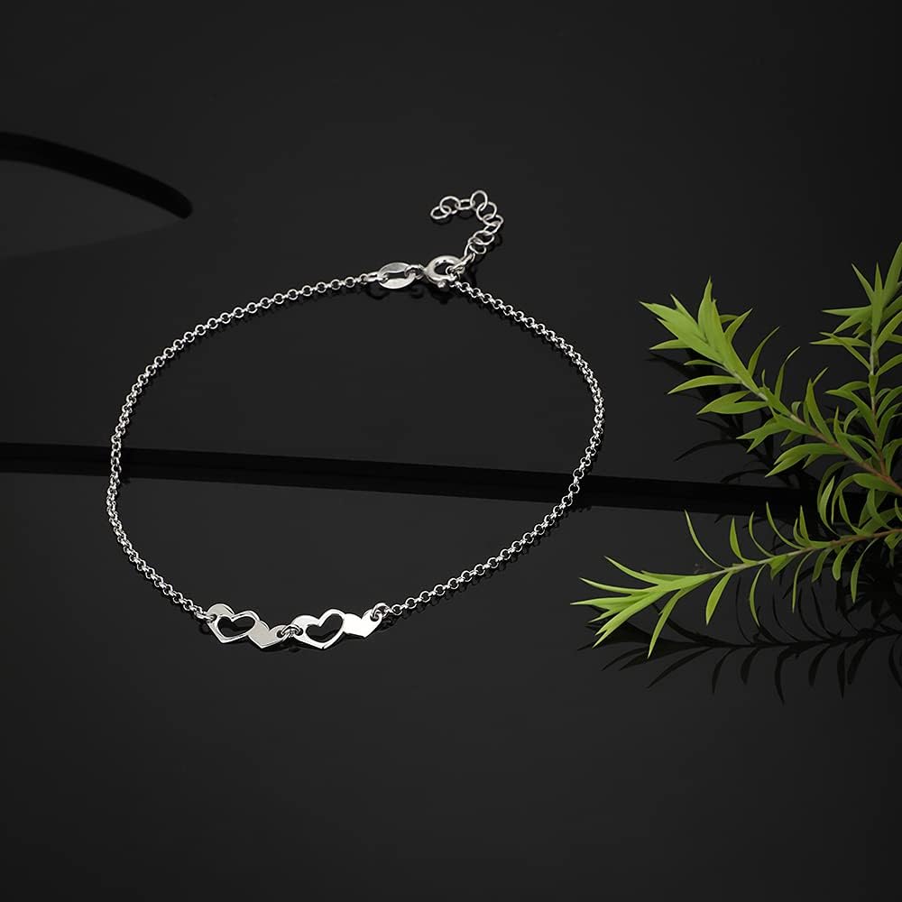 Vanbelle Sterling Silver Jewelry - Rhodium Plated with 925 Stamp - Love-Theme Open & Close Multi-Hearts Anklet - Elegant Handcrafted Multi-Hearts Jewelry for Women - 9" Long + 1" Extender