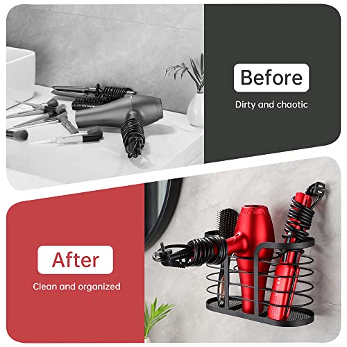 YIGII Hair Dryer Holder - Wall Mount/Adhesive Blow Dryer Holder Bathroom Organizer Hot Tools Organizer for Hair Dryer, Electric Shaver Black