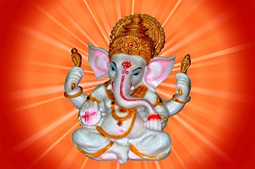 Estatua Blanca y Dorada de Lord Ganesh de Polvo de Mármol miniatura 2