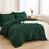 Andency King Size Comforter Set 7 Pieces Dark Emerald Green - Bed in a Bag King Boho Lightweight Fluffy Tufted Bedding Comforter Sets with Quilt Comforter, Sheets, Pillowcases & Shams
