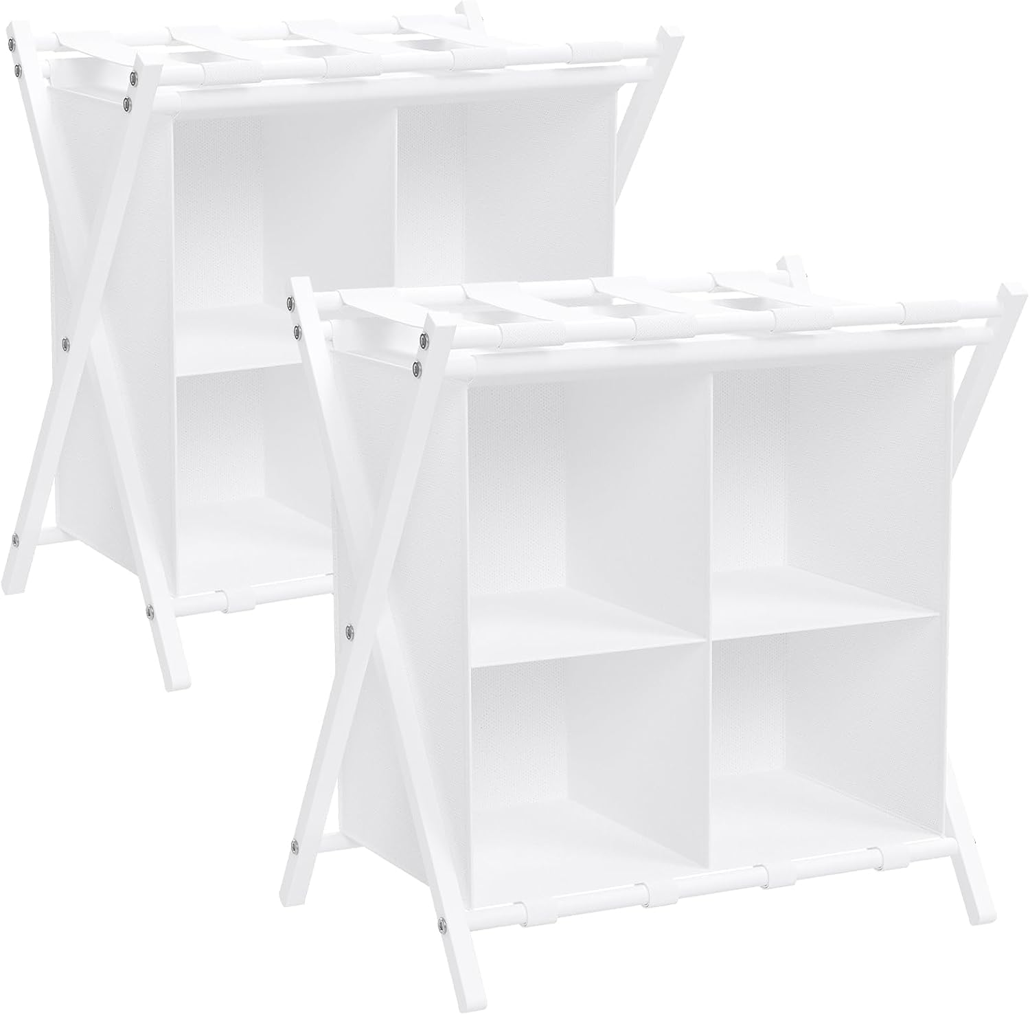 Folding Metal Luggage Rack, Suitcase Stand with Storage Shelf, Portable Luggage Rack for Guest Room, 2 Tier Luggage Stand Holder for Hotel, Suit Case Holder Travel Chest Storage Stand, 2 Pack - White — image 1