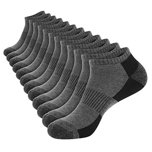COOPLUS 12 Pack Mens Cushioned Ankle Socks, Low Cut Breathable Casual Socks (Shoe Size 6-11)