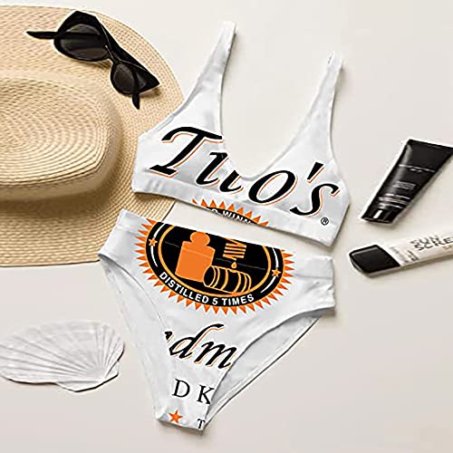 Women's Crop Top High Waist Cheeky Bikini Set Tito's Vodka Two Piece Swimsuits White #TOP2
