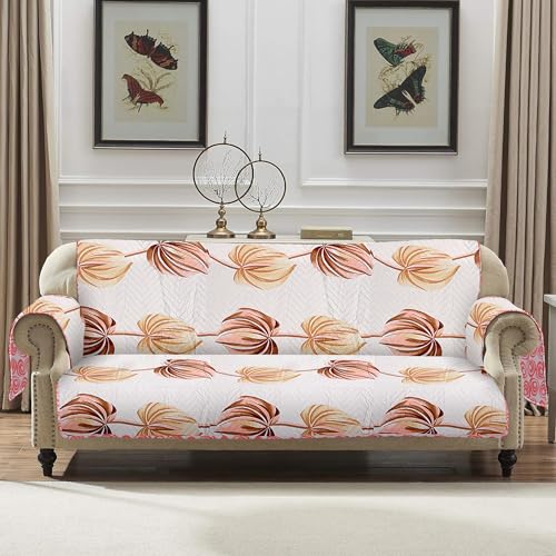 Image of Amazon Basics Printed Quilted Reversible Sofa Topper | 3 Seater | 170Cm X 175Cm | 325 GSM | Color - Pink, Polyester Blend